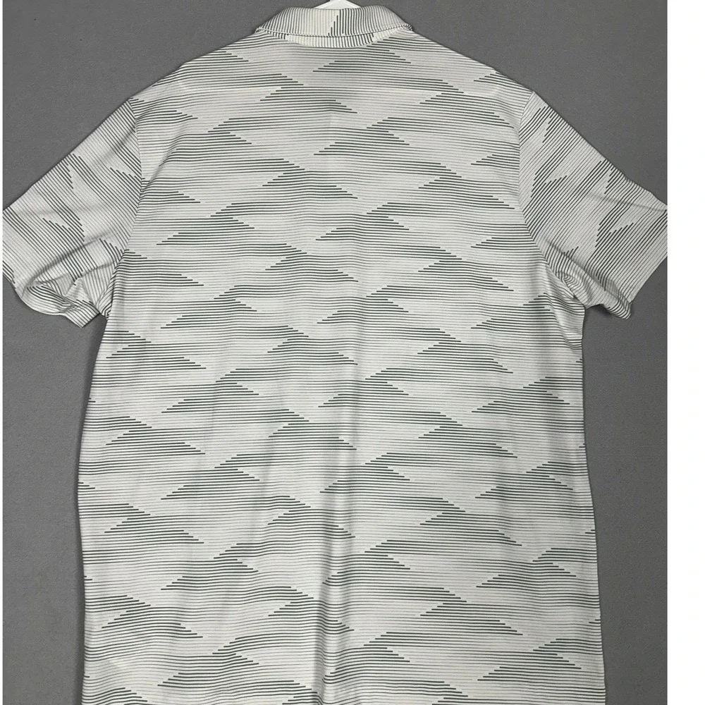 Adidas Polo Shirt Mens 2XL White Green Geometric Line Golf Performance Rugby